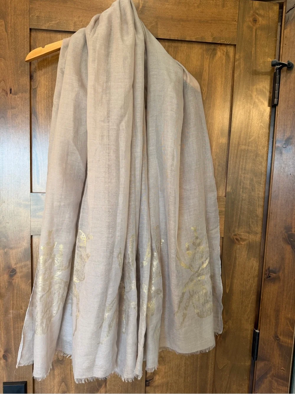 India Hicks Beige Scarf with Gold Floral Accent